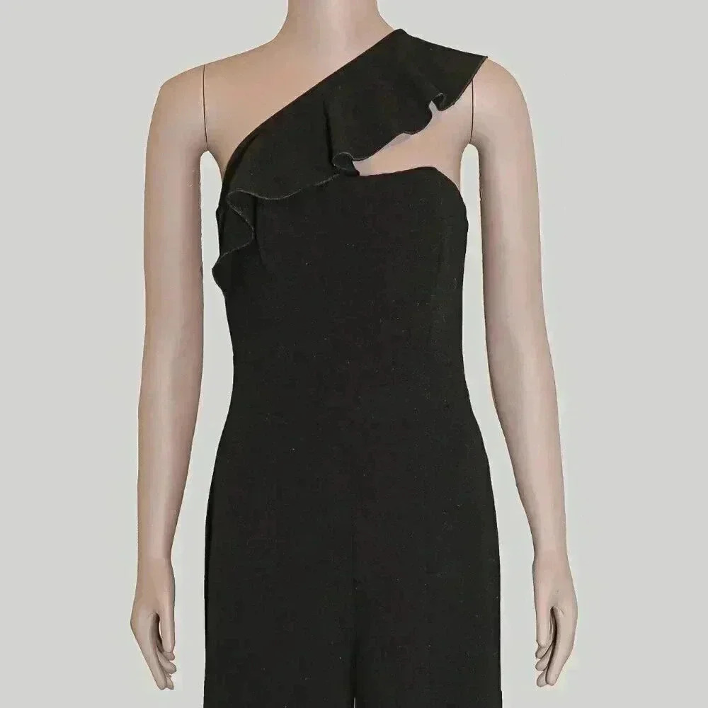 Black Ruffled Jumpsuit‎ Size Medium Fall Formal Evening Outerwear Classy - Picture 3 of 6